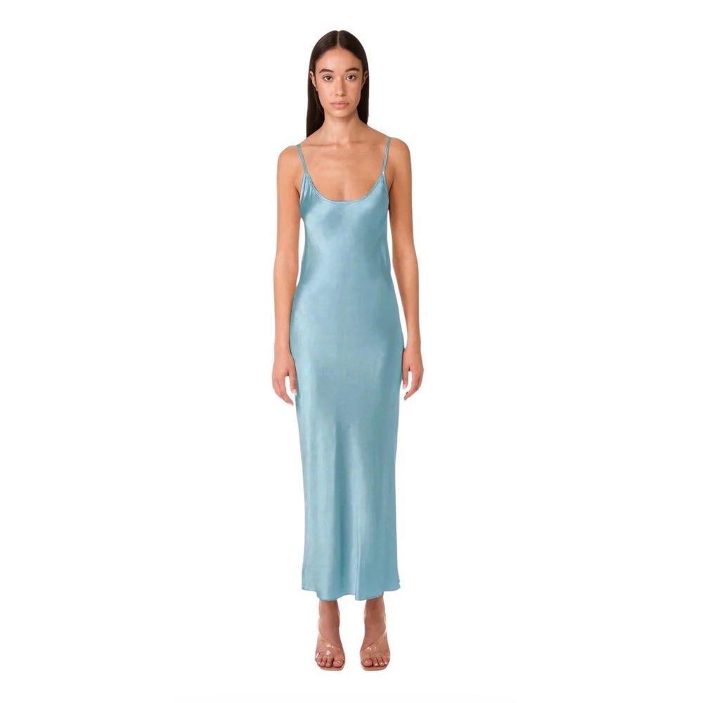MOTHER OF ALL Kelly Silk Maxi Dress Light Blue Sz Small NWT $416